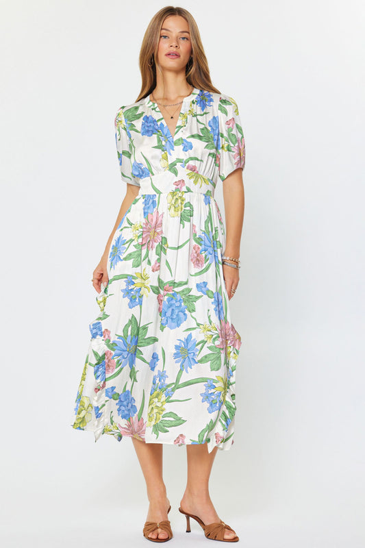 Floral Split Neck Midi Dress