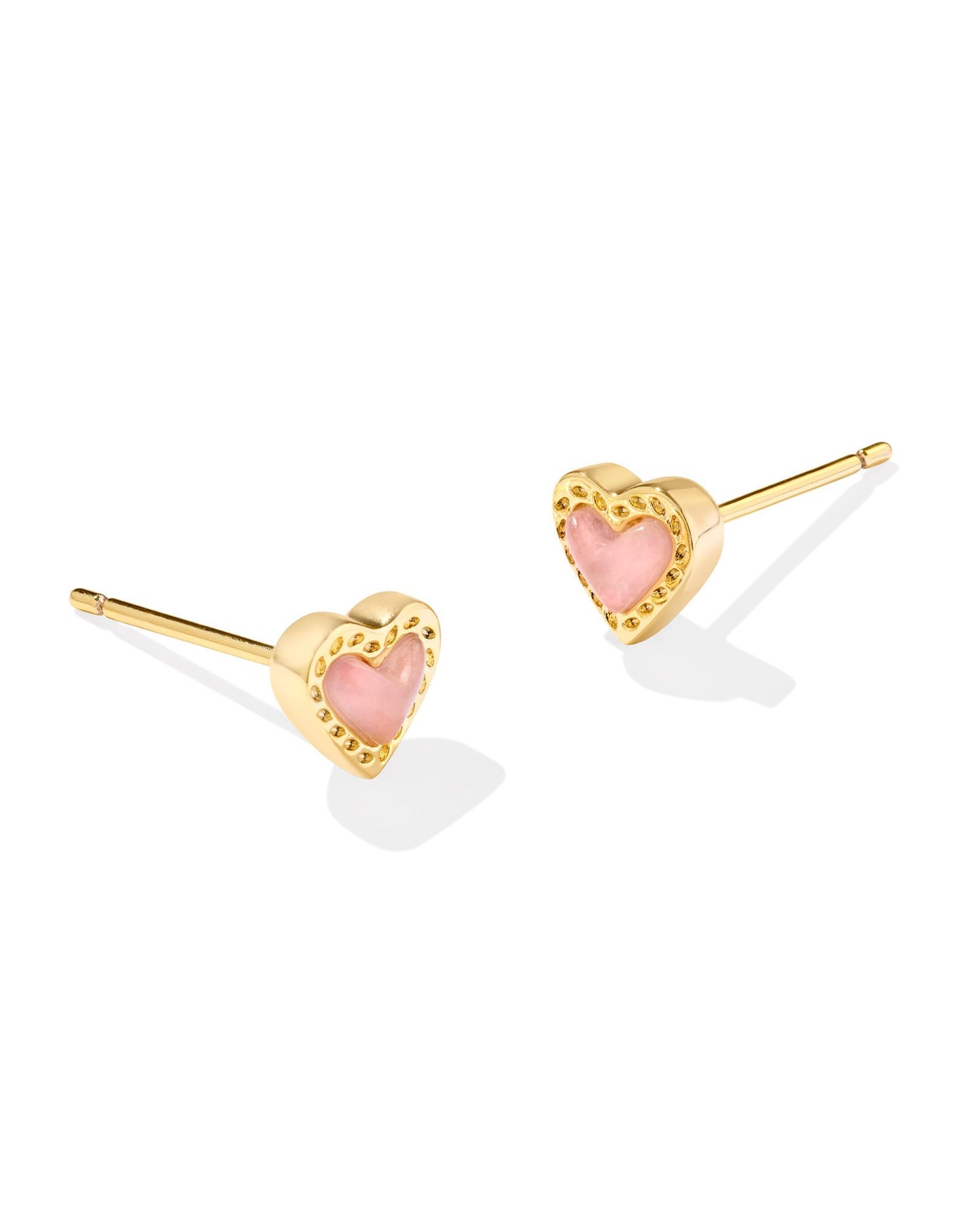 Mini Ari Heart Stud Earrings Gold Rose Quartz