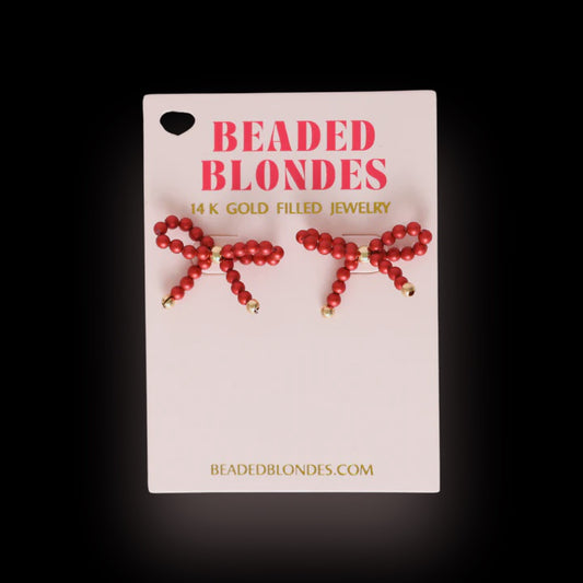 BB Red Pearl Bow Earrings