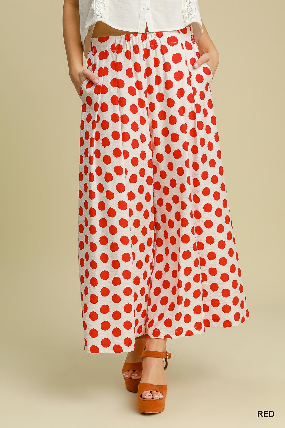 Playful Polka Dot Wide Leg Pants Red