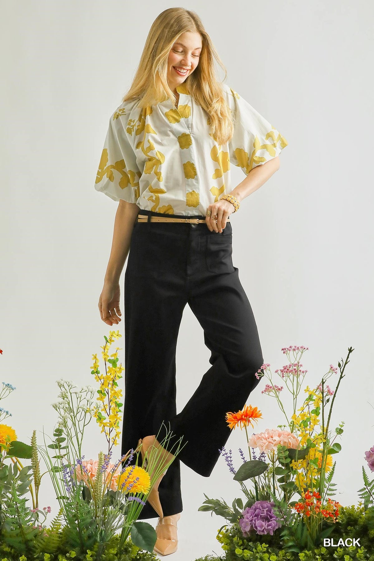 Button Stretched Pants Black