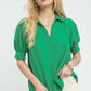 Seersucker Puff Sleeve Blouse Green