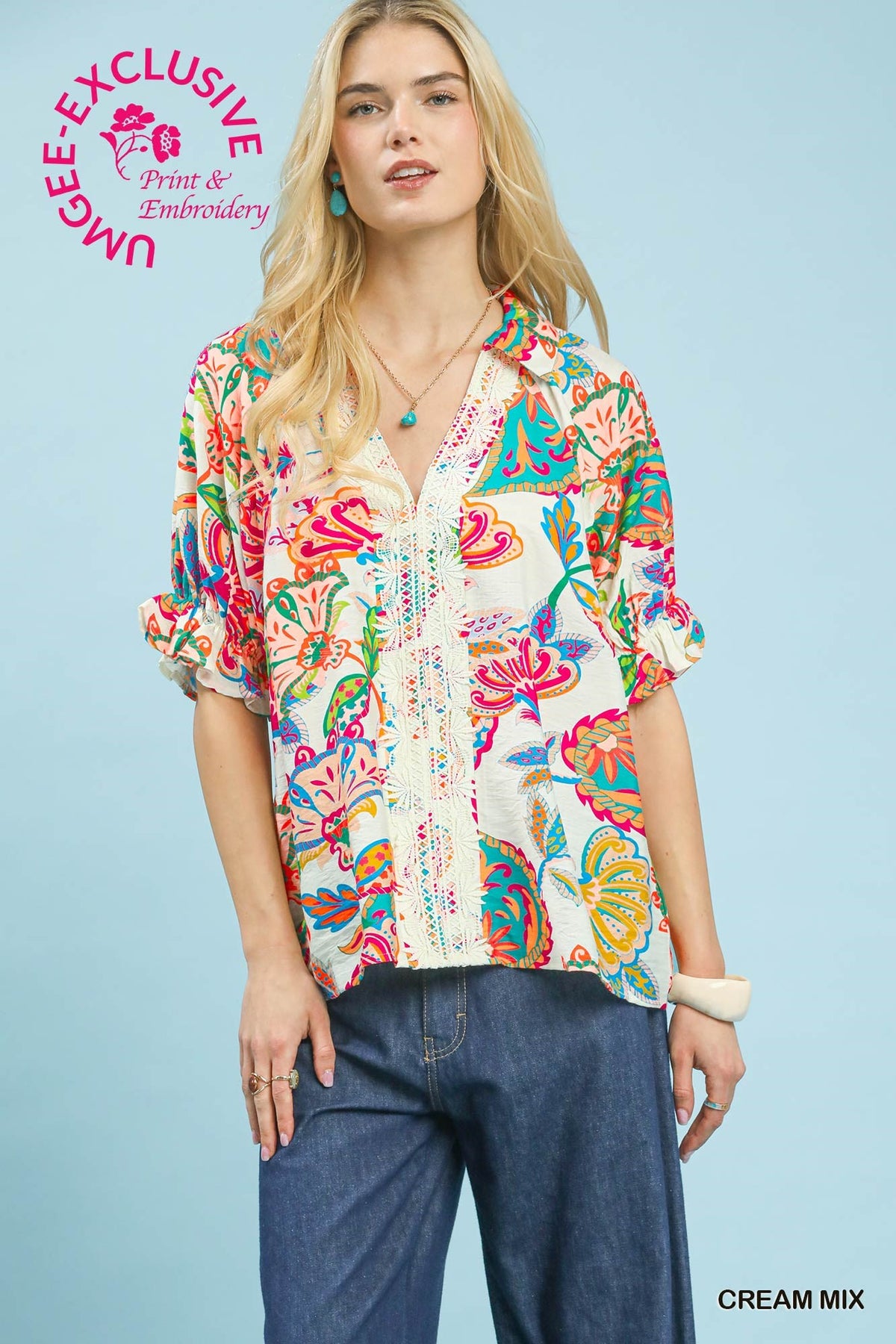 Paisley Boho Top Cream Mix