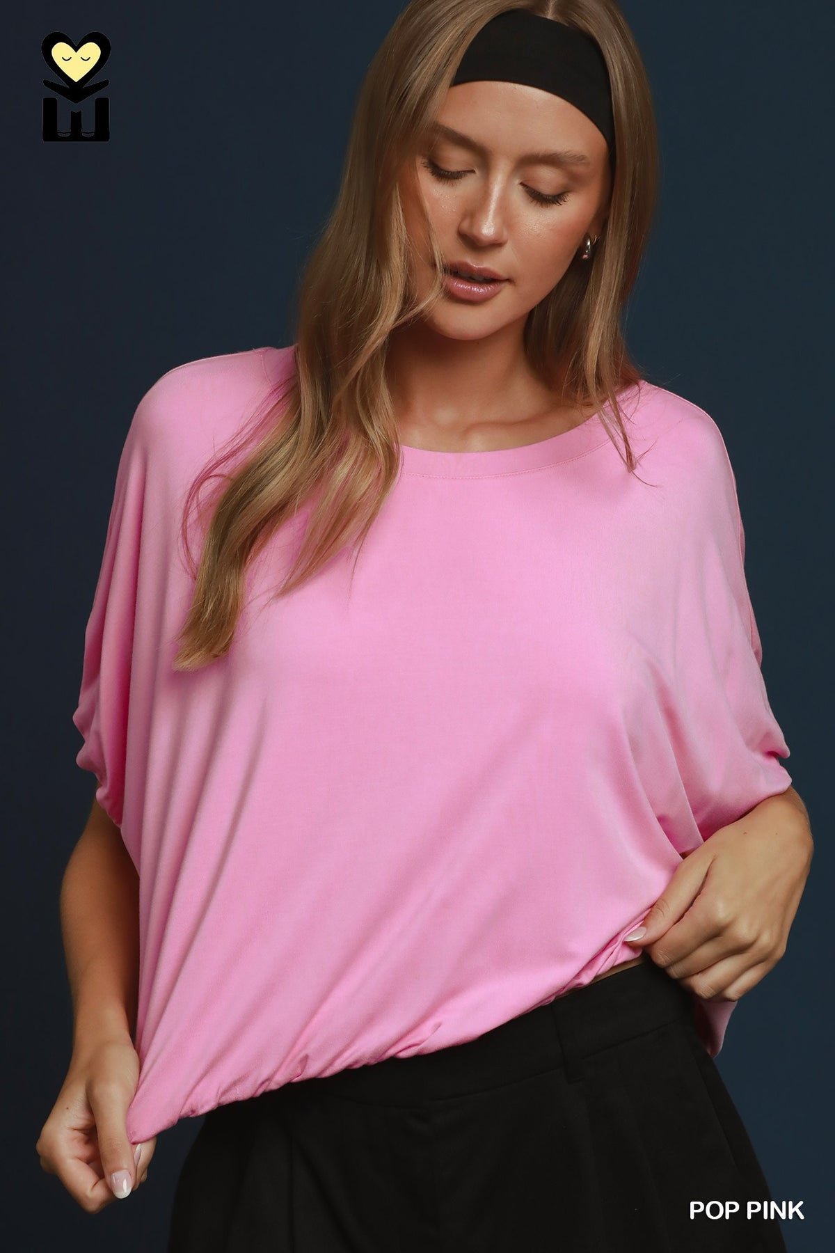 Double Lined Bubble Sleeve & Hem Top Pink