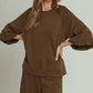 Luxeknit Round Neck Ruffle Sleeve Top Coco Brown