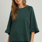 Luxeknit Round Neck Ruffle Sleeve Top Forest Green
