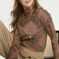 Metallic Botanical Mock Neck Knit Top Mauve