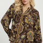Floral Print Long Sleeve Blouse Brown