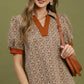Printed Collared Puff Sleeve Top Chestnut