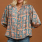 Abstract Print Button Front Blouse Blue