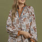 Floral Contrast Trim Long Sleeve Top Rust Mix