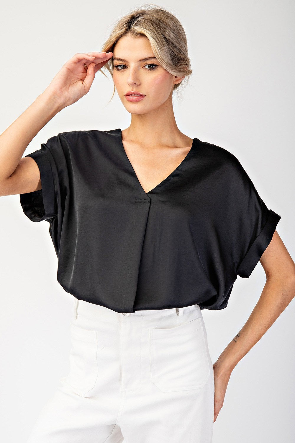 Solid V Neck Top Black
