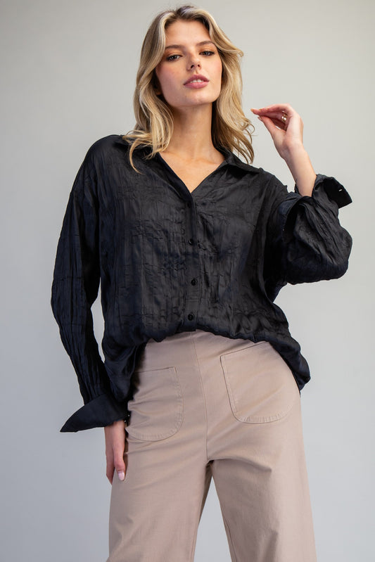 Textured Long Sleeve Blouse Black