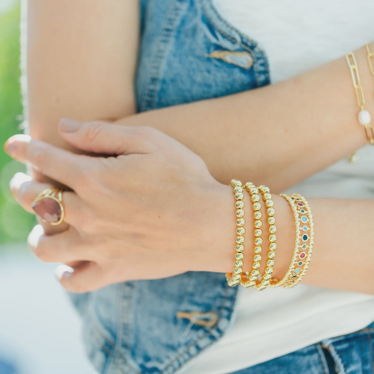 Gold Beaded Bracelet 6mm