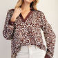 Contrast Pattern Long Sleeve Blouse Brown
