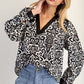 Contrast Pattern Long Sleeve Blouse Black