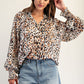 Abstract Print Bubble Sleeve Blouse Burnt Sienna