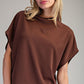 Solid Mock Neck Short Sleeve Top Brown