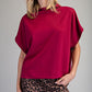 Solid Mock Neck Short Sleeve Top Wine