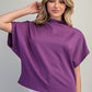 Solid Mock Neck Short Sleeve Top Plum Jam