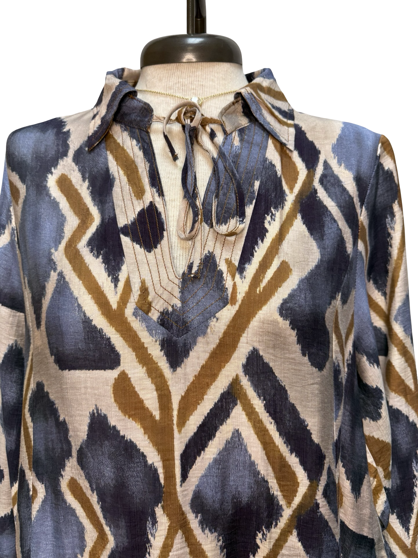 Abstract Print Tie-Neck Blouse