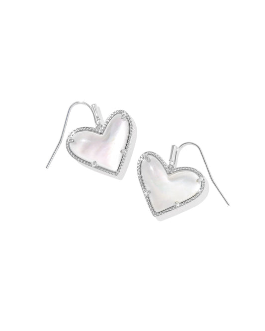 Ari Heart Statement Drop Earrings Silver Ivory MOP
