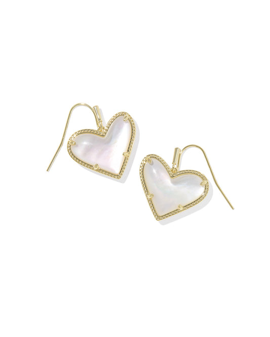 Ari Heart Statement Drop Earrings Gold Ivory MOP