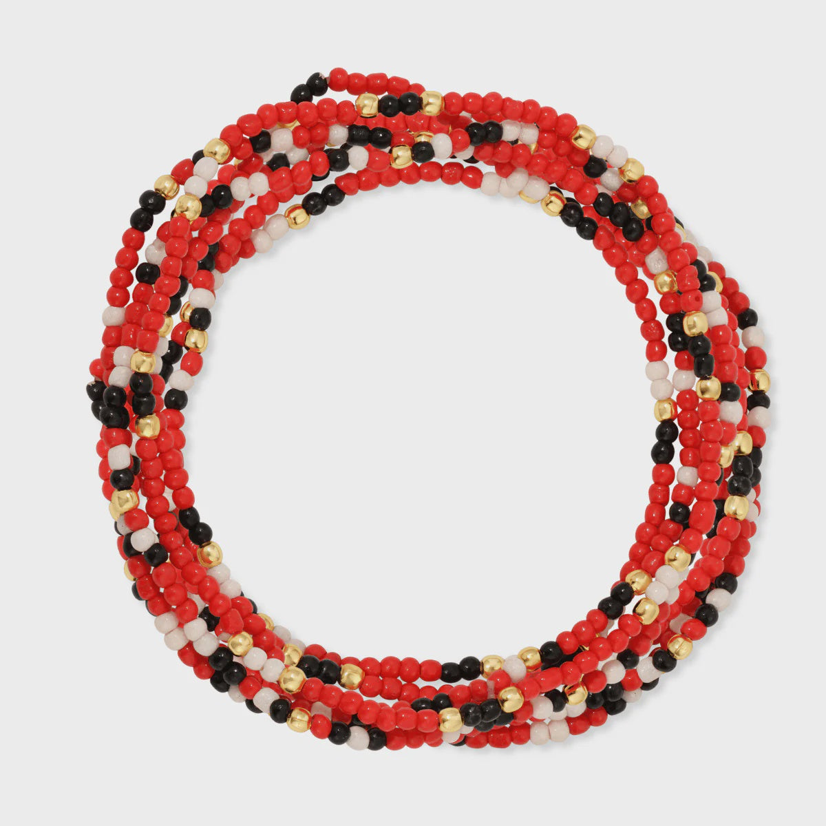Seed Bead Stretch Game Day Bracelet 2mm Red/Black/White