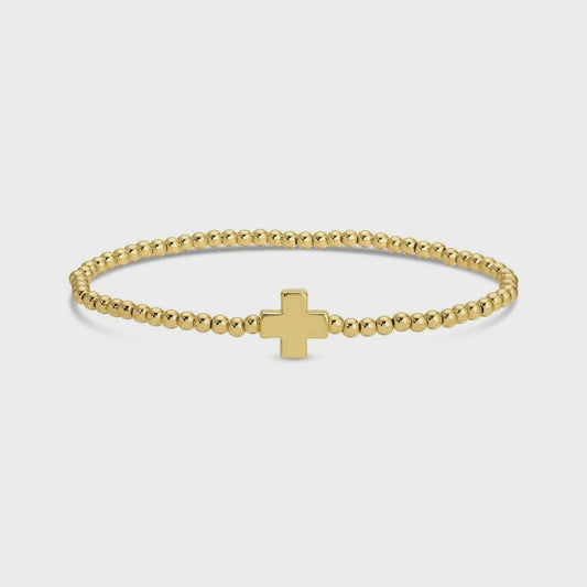 Single Gold Cross Beaded Bracelet 3mm