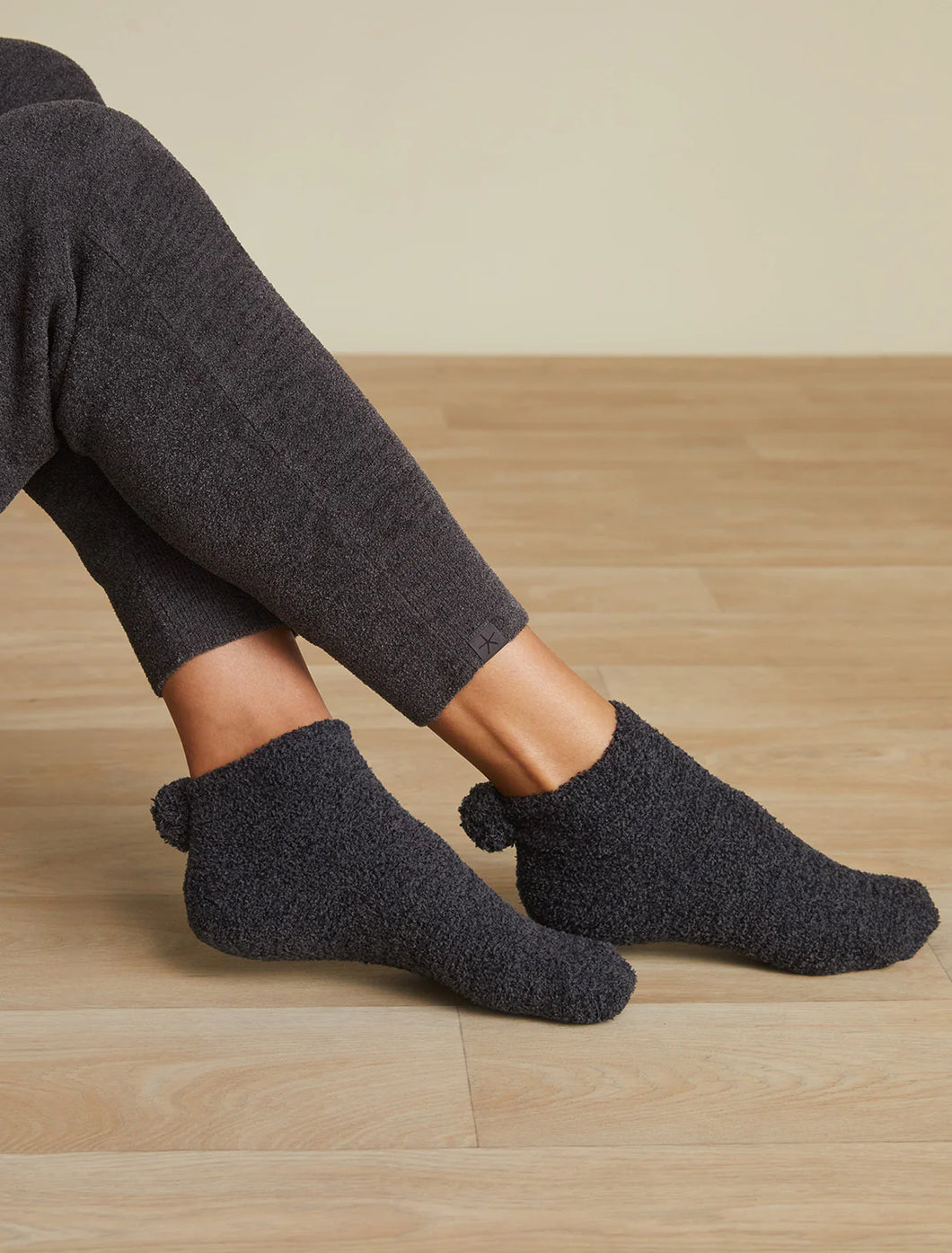 Cozy Chic Women's Pom Pom Ankle Sock- Black