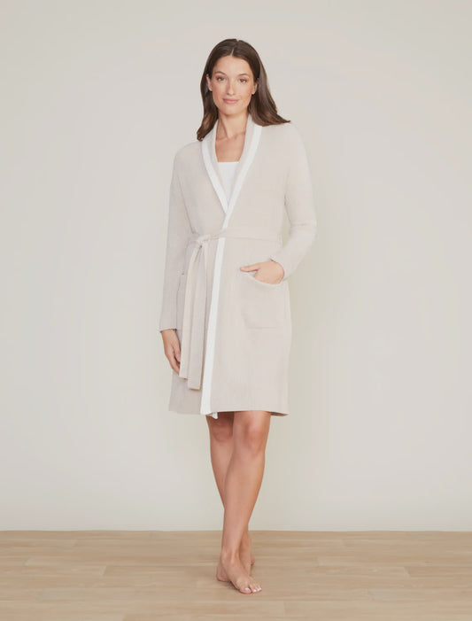 Cozy Chic Ultra Lite Tipped Short Robe Stone/Pearl