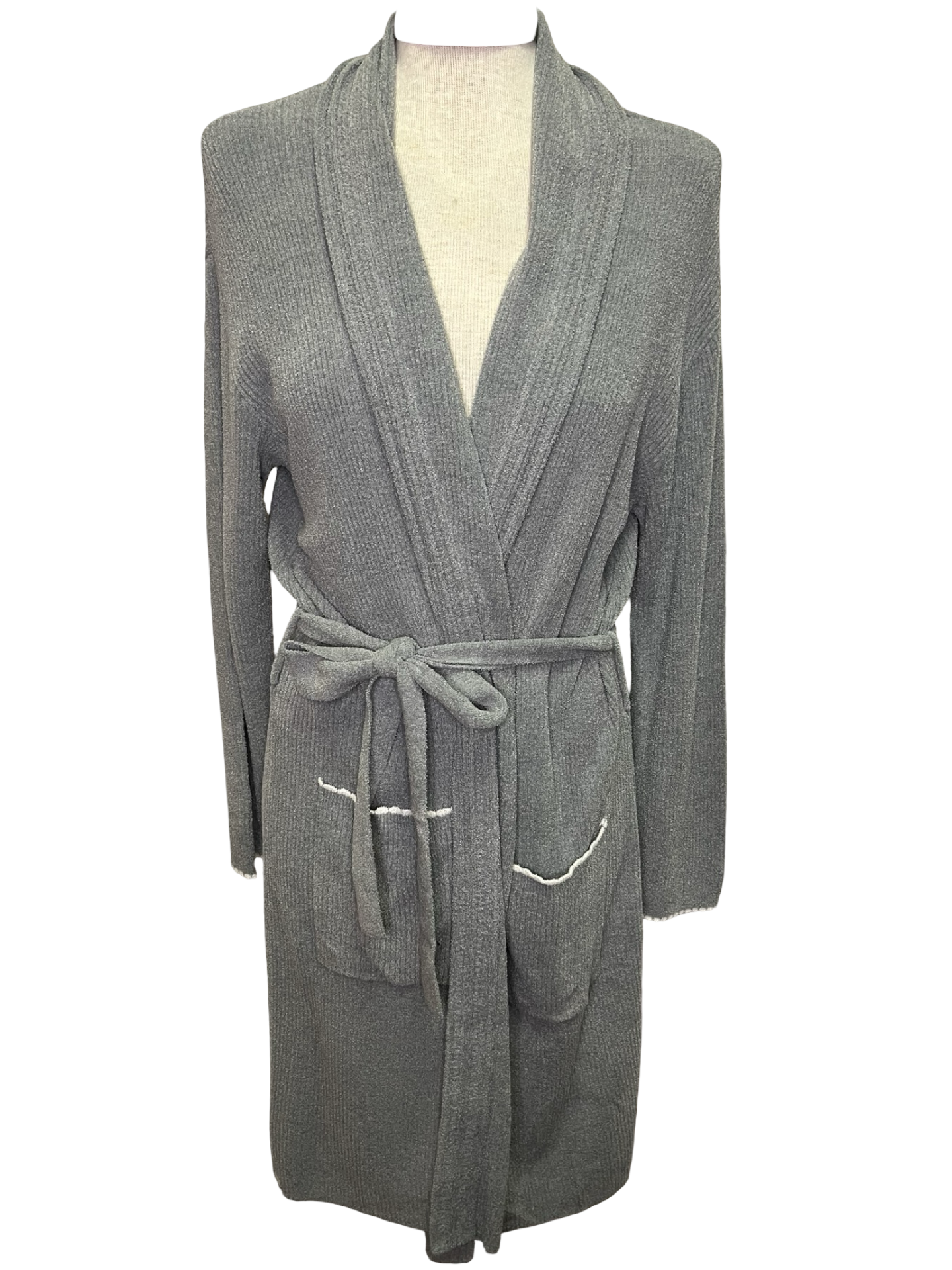 Cozy Chic Ultra Lite Contrast Scallop Ribbed Robe Moonbeam