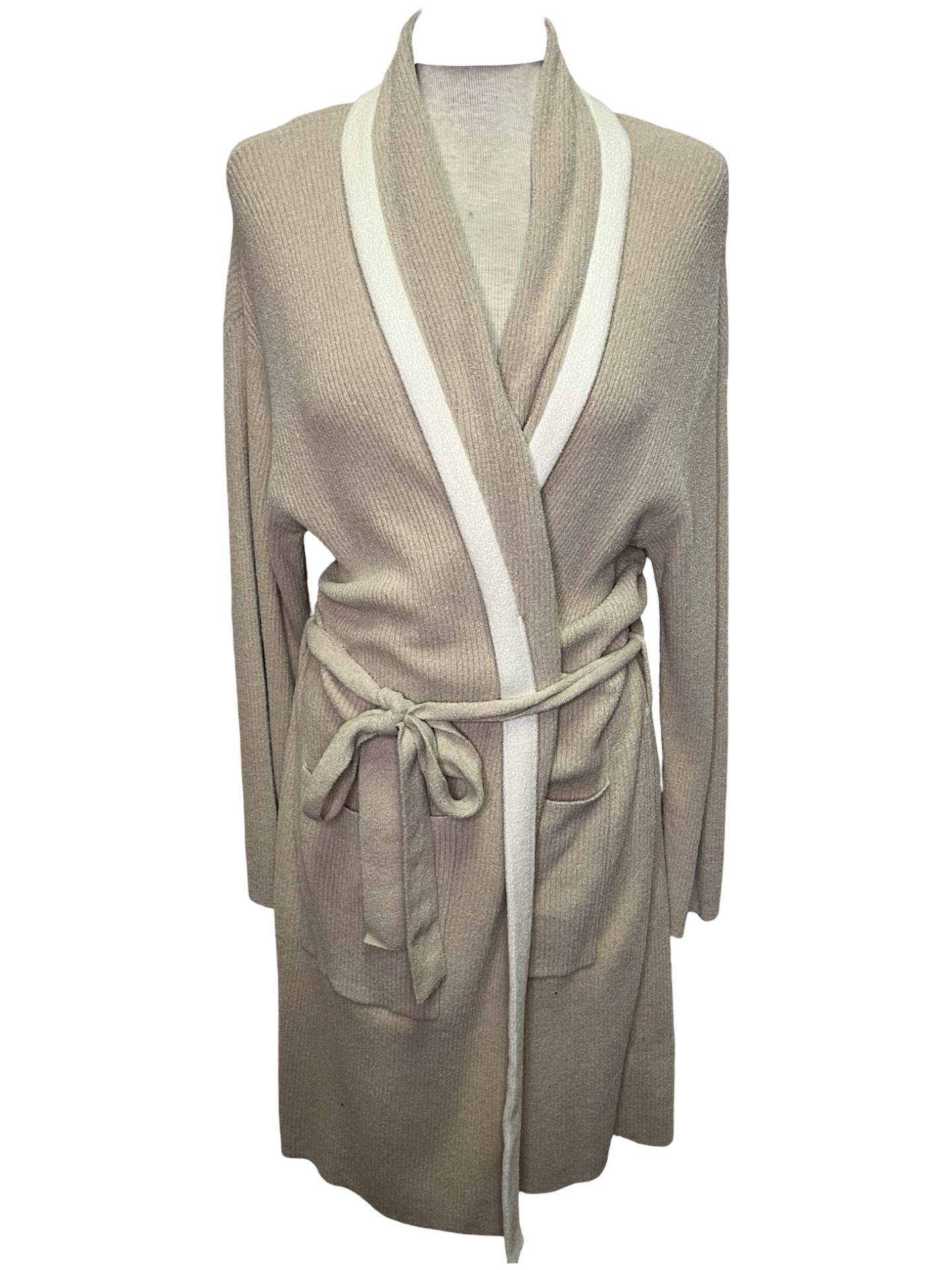 Cozy Chic Ultra Lite Tipped Short Robe Stone/Pearl