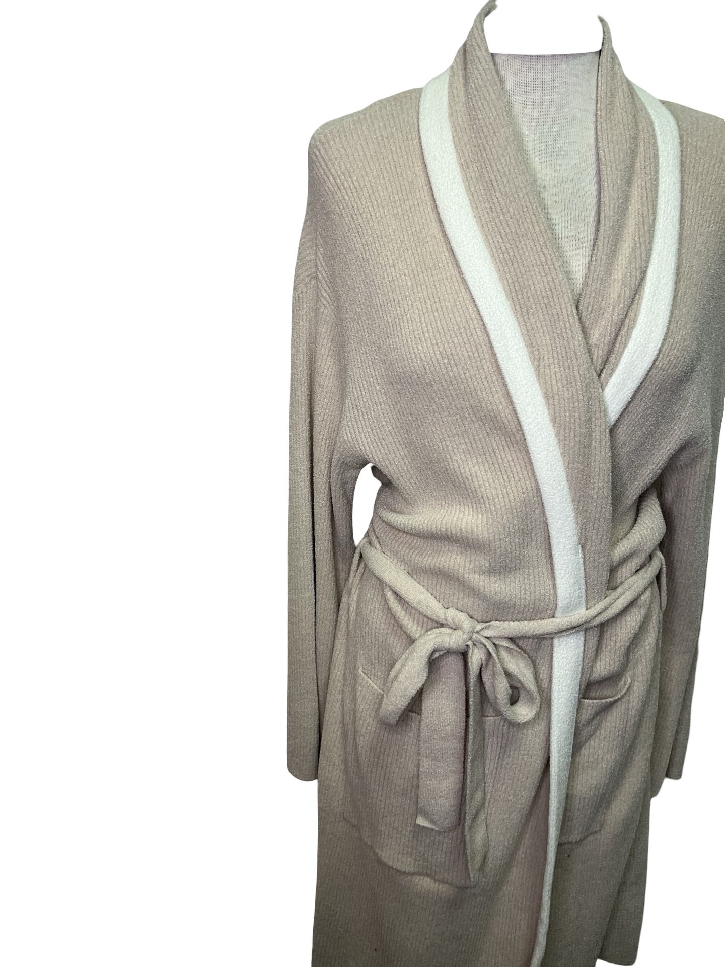 Cozy Chic Ultra Lite Tipped Short Robe Stone/Pearl