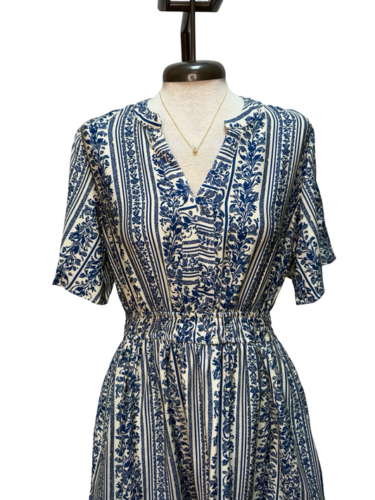 Bell Sleeve Printed Mini Dress Blue