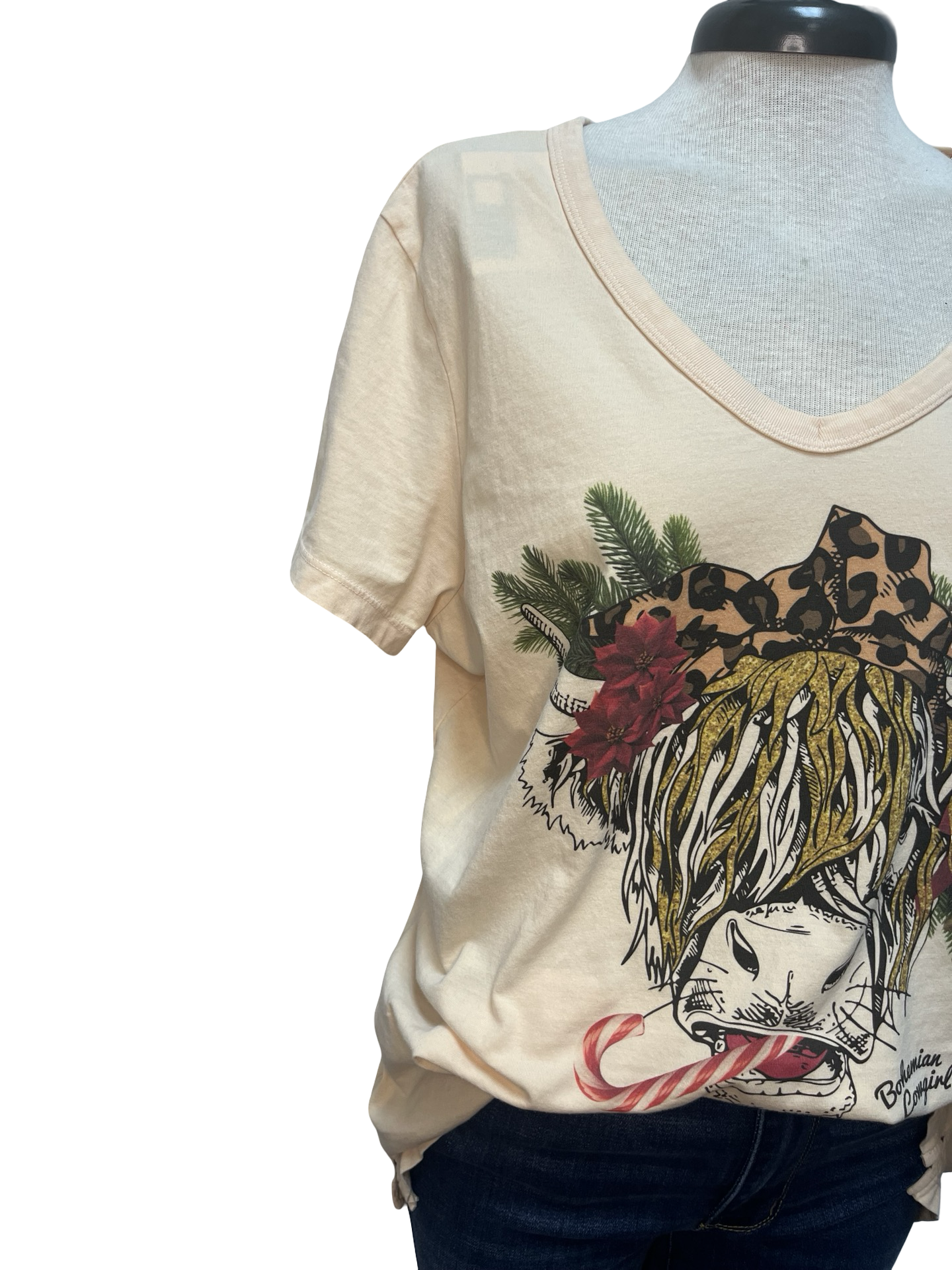 Candycane Cow V Neck Tee