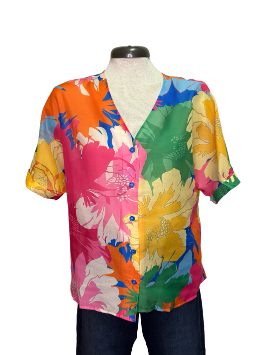 Bright Floral V Neck Blouse