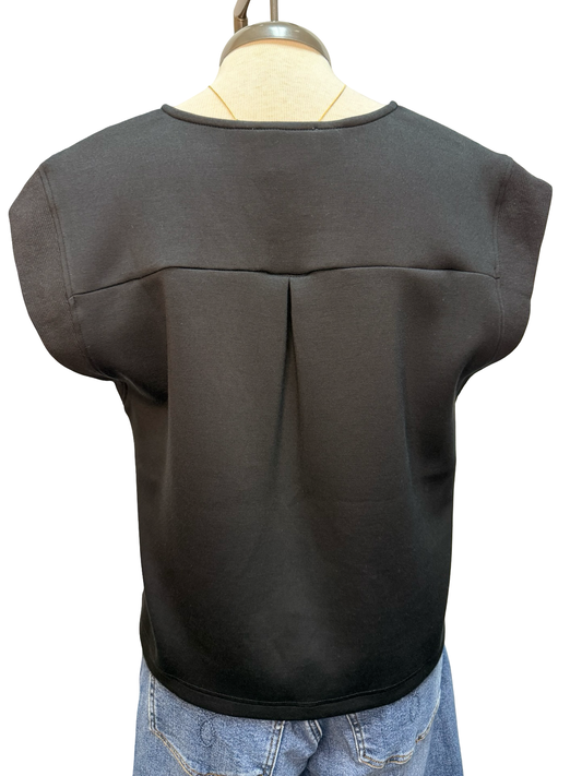 Cap Sleeve V Neck Knit Top Black