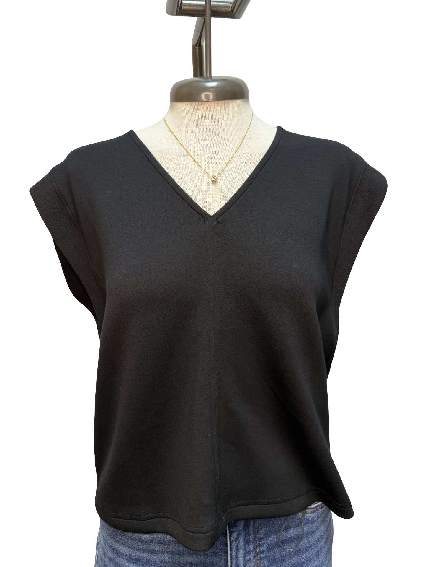 Cap Sleeve V Neck Knit Top Black