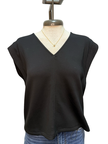 Cap Sleeve V Neck Knit Top Black