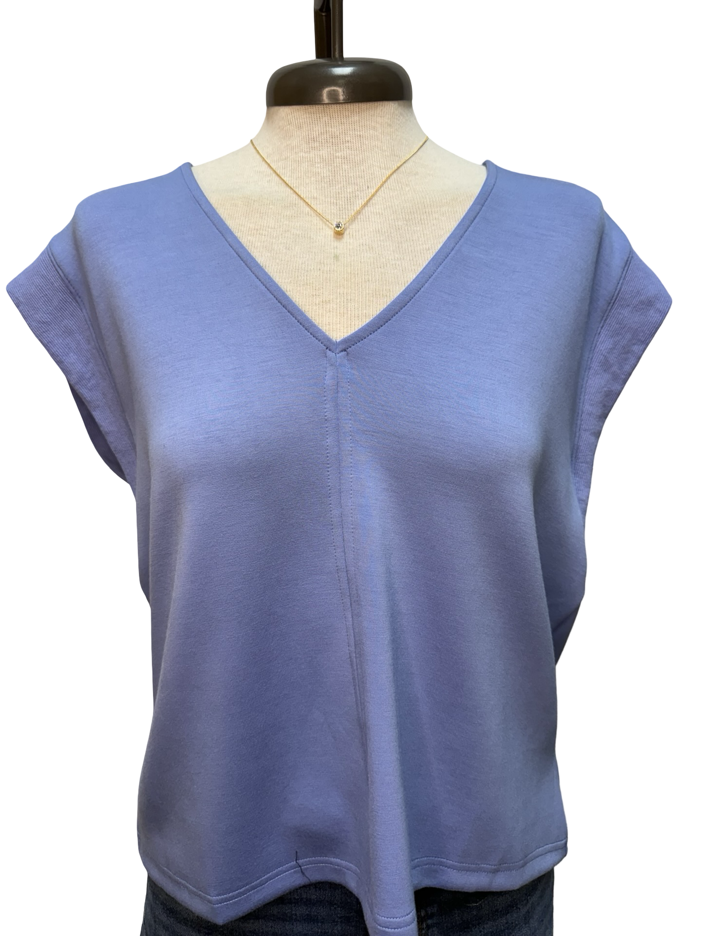 Cap Sleeve V Neck Knit Top Blue