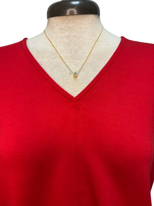 Cap Sleeve V Neck Knit Top Red