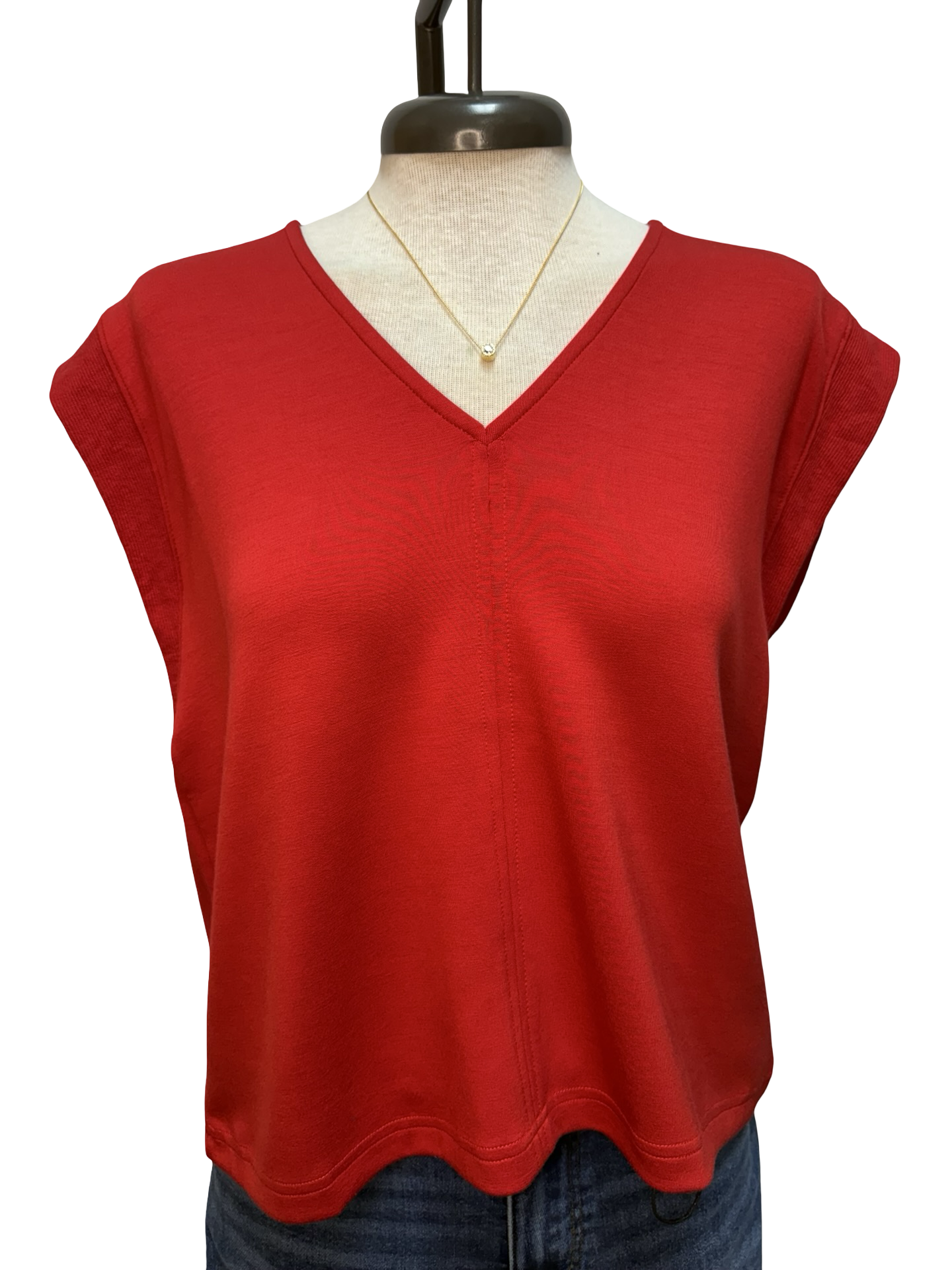 Cap Sleeve V Neck Knit Top Red