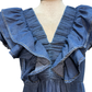 Chambray Flutter Sleeves Midi Dress Denim