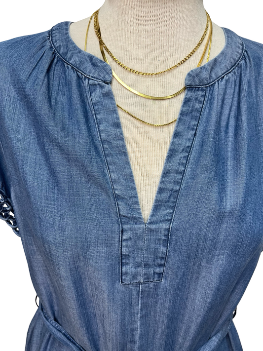 Chambray Embroidered Mini Dress
