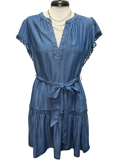 Chambray Embroidered Mini Dress