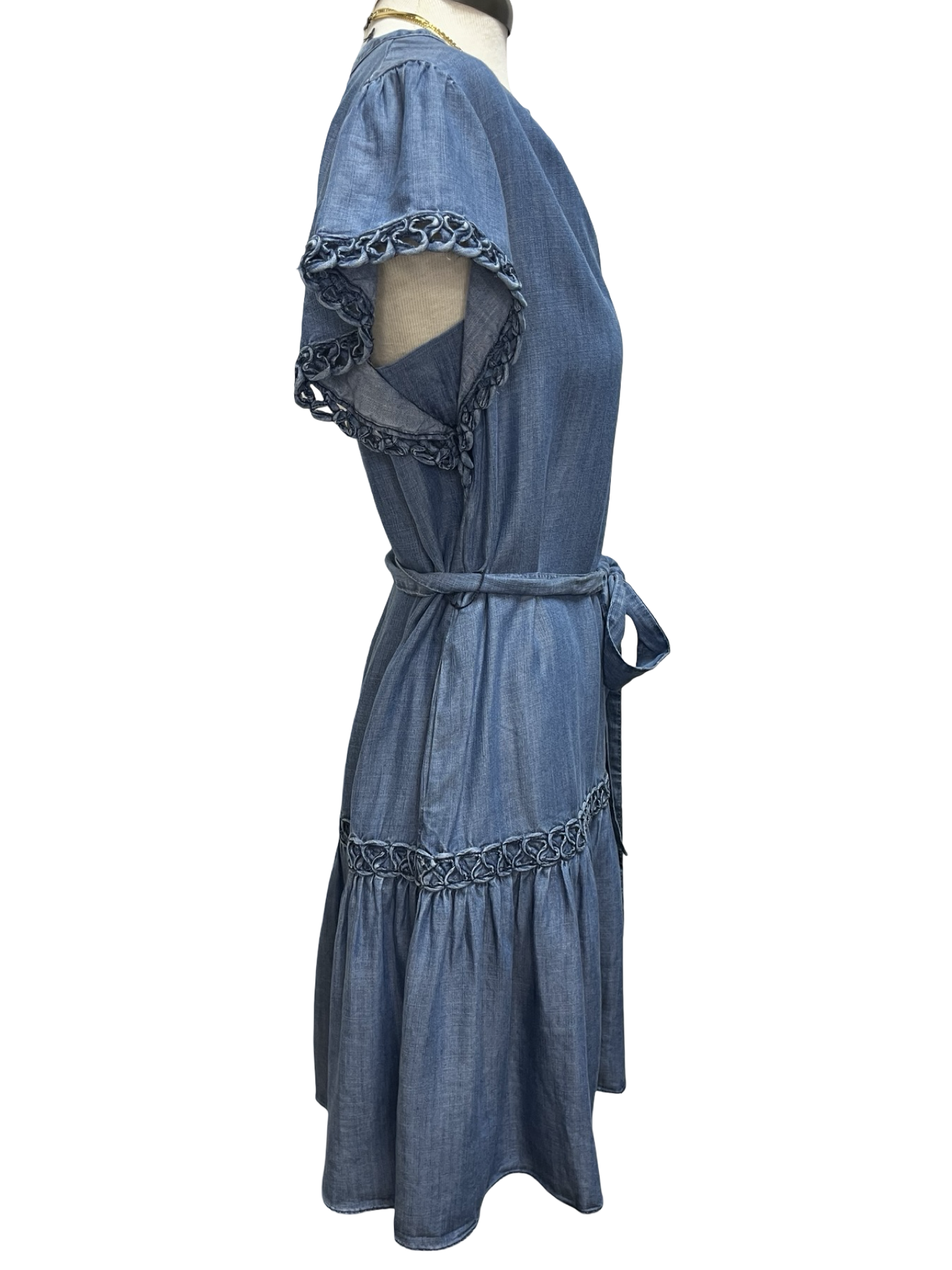 Chambray Embroidered Mini Dress
