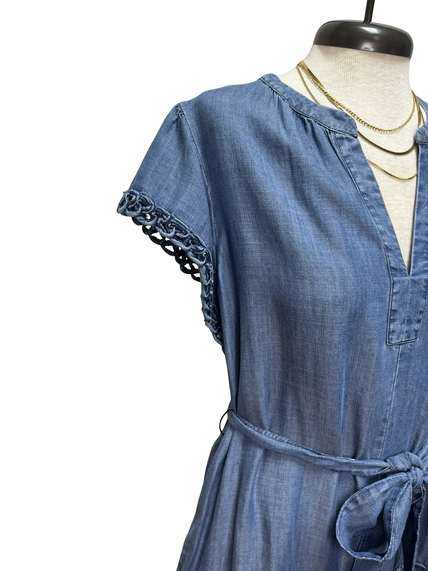Chambray Embroidered Mini Dress