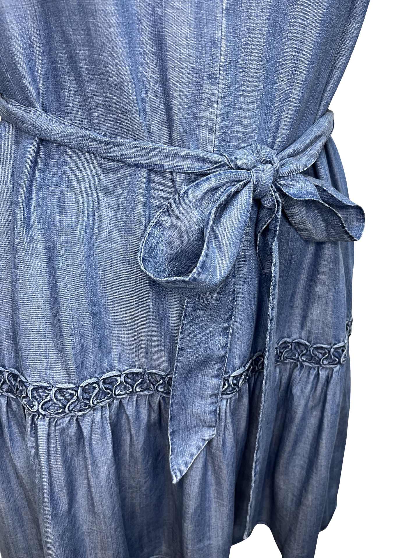 Chambray Embroidered Mini Dress