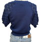 Crochet Sleeve Detail Knit Sweater Top Navy
